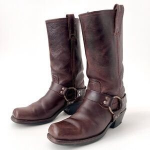 FRYE | 12R Harness Brown Leather Square Toe Moto Biker Boots Mid Calf Size 7.5